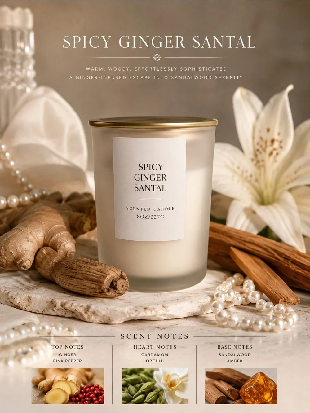 Spicy Ginger Santal Frosted Glass Candle Cozy Home Decor